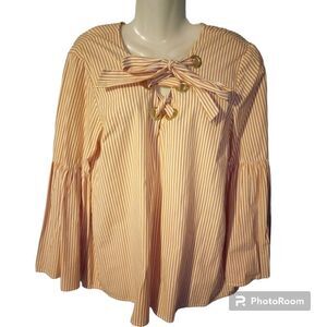 - Michael kors bell sleeve striped tunic with lace up bow detail